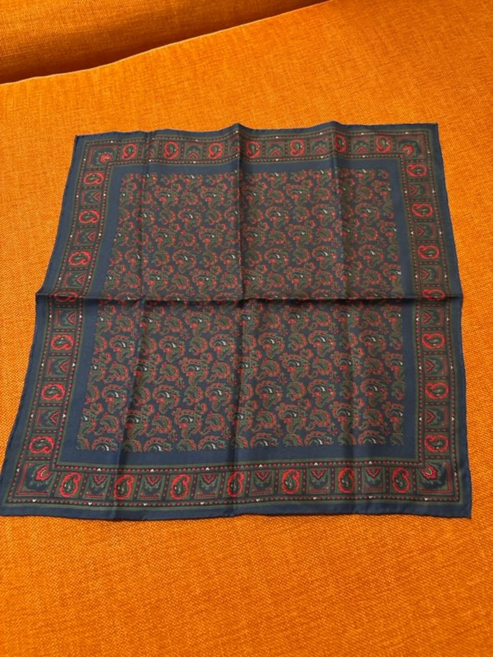Classic Italian Navy and Red Paisley Silk Scarf